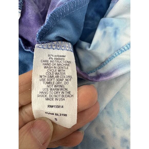 Bohemian Island Bell Bottom Pants Tie Dye Blue Purple Boho Unique 70s Small - Picture 7 of 8